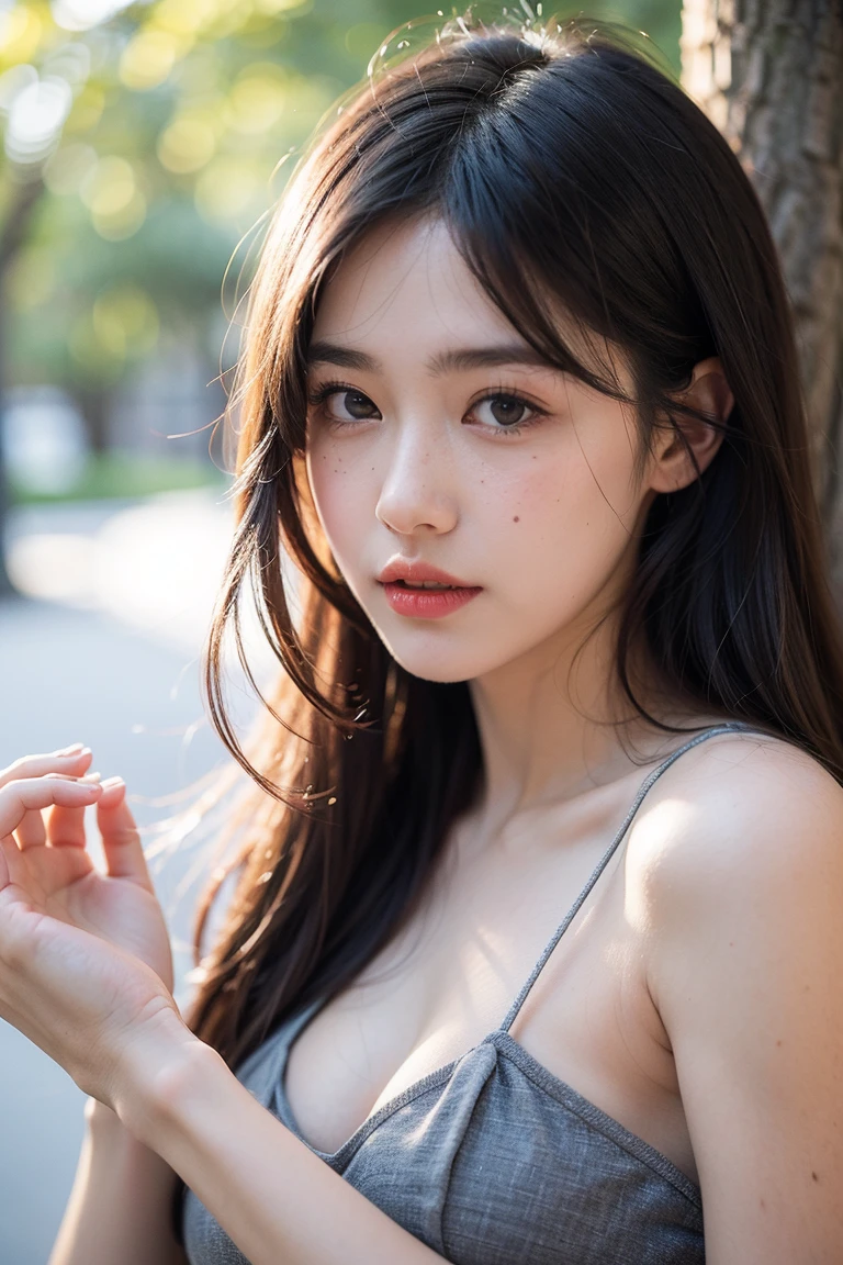 (((best super touching、super highest quality、32K、非常に詳細な CG Unity 32K wall紙、ticker、Raw photo 1.3、very noisy々new image、very noisy々new imageの品質、Photoreal 1.4、Highest quality 1.3、Super detailed 1.2, small details, High resolution, wall , perfect dynamic composition, masterpiece, surreal, 32K, real human being、)))、alone、sleep on your back、arm behind head、bed、messy hair、My cheeks turned red: 2、dreamy wet eyes、Watery eye、A captivating look at your favorite V-neck tank top, I love you so much that I tremble, I want to kiss you.、
