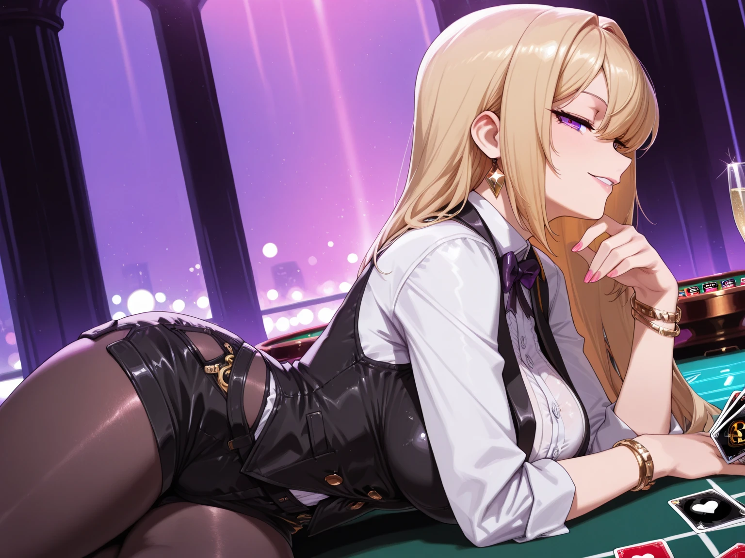 One Woman、Another man、Surrounded by crowdultiplayer sex、casino、大規模なcasino場、dealer、女のdealer、Perverted leg spread、Large crowd、beautiful girl, Highest quality,  Black Pantyhose、Black vest、casinoのdealer、Tight Skirt、panties under pantyhose、poker、Sit with your legs apart、Thick thighs、Big 、Big Ass、Short Hair、Sweaty body、Angle from directly below、Sweaty crotch、Sit at the table、Orgasmic face、Dirty sound effects、Ecstasy in a flashy way、目の前にLarge crowd、casinoのルーレット、Rubbing against the crotch、masturbation、Touching the groin、Having her nipples sucked by two others、The groin is touched by the audience
