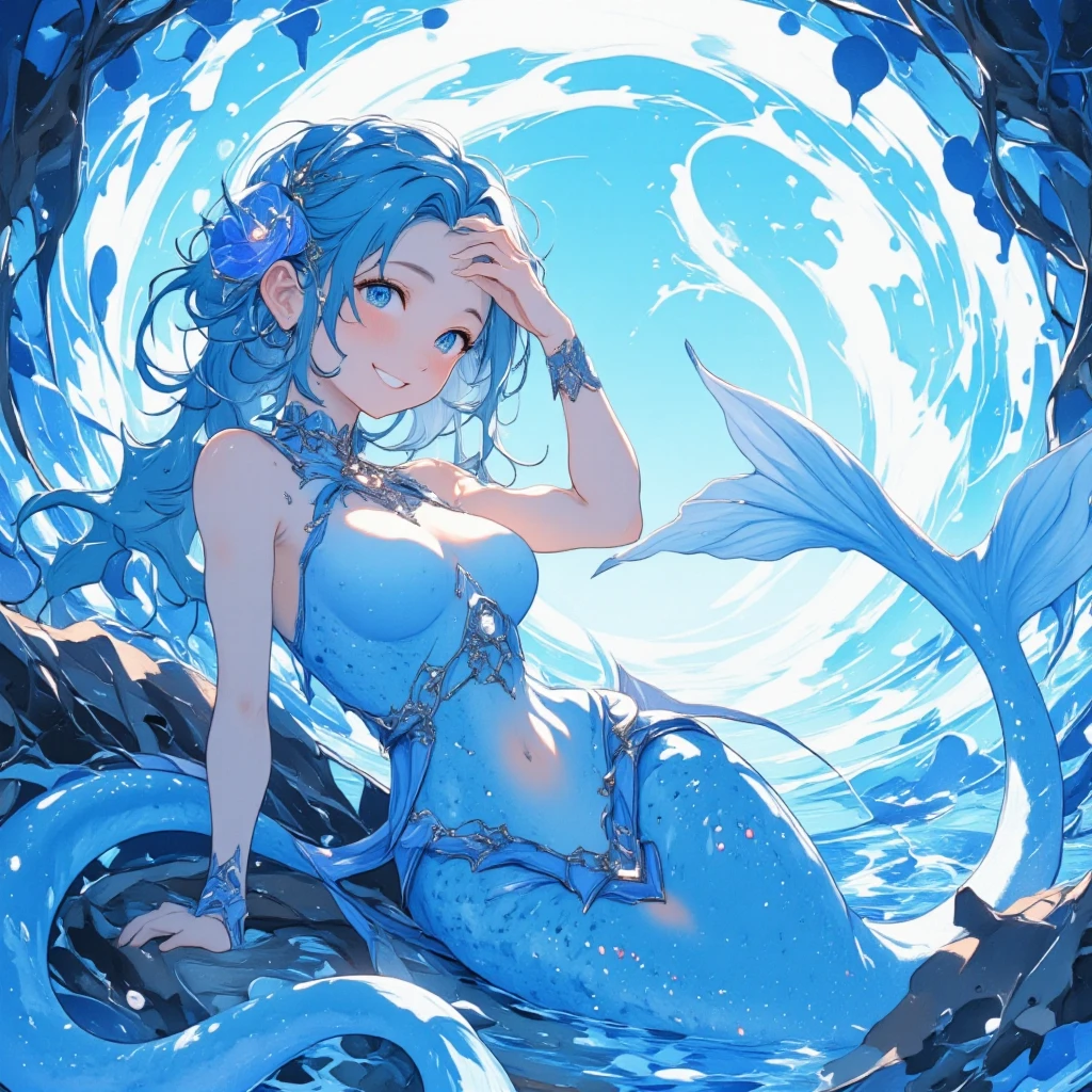 (masterpiece, best quality:1.1),
(ultra highres, ultra-detailed:1.2) ,Japanese Mythology,cute,blue,She has dragon scales on her skin,Dragon Horn,dancing in waterfall,Heavy water splash,dynamic angle,Pale aura,(Soap bubble:1.2) ,whole body,