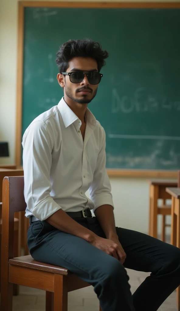 Change the background of this image and make my school dress into Suit 