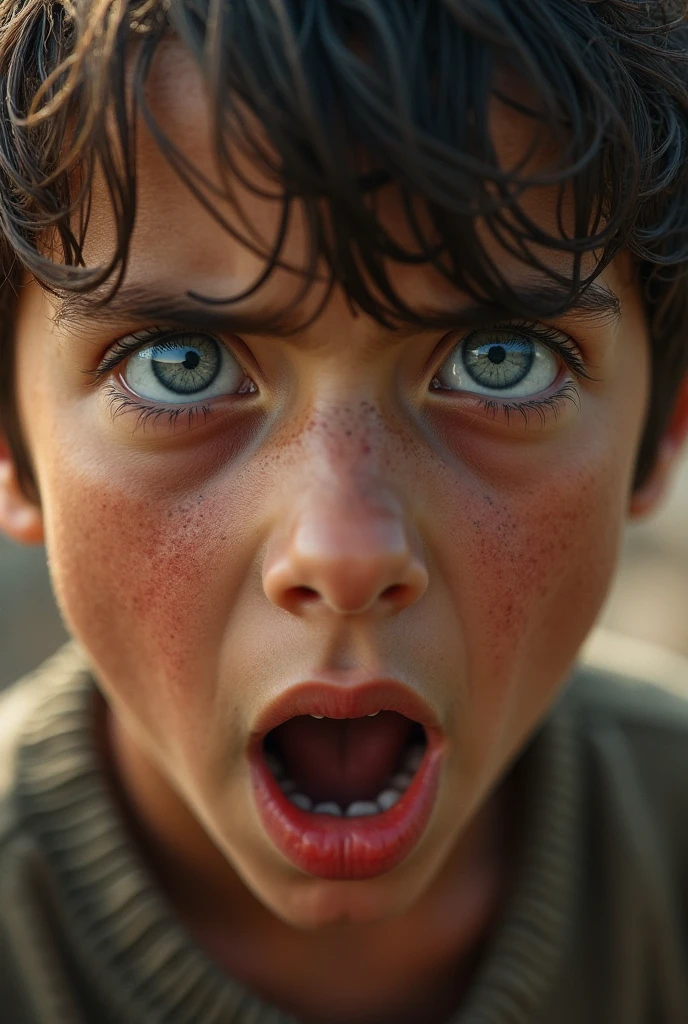 young boy with blue eyes sad crying
