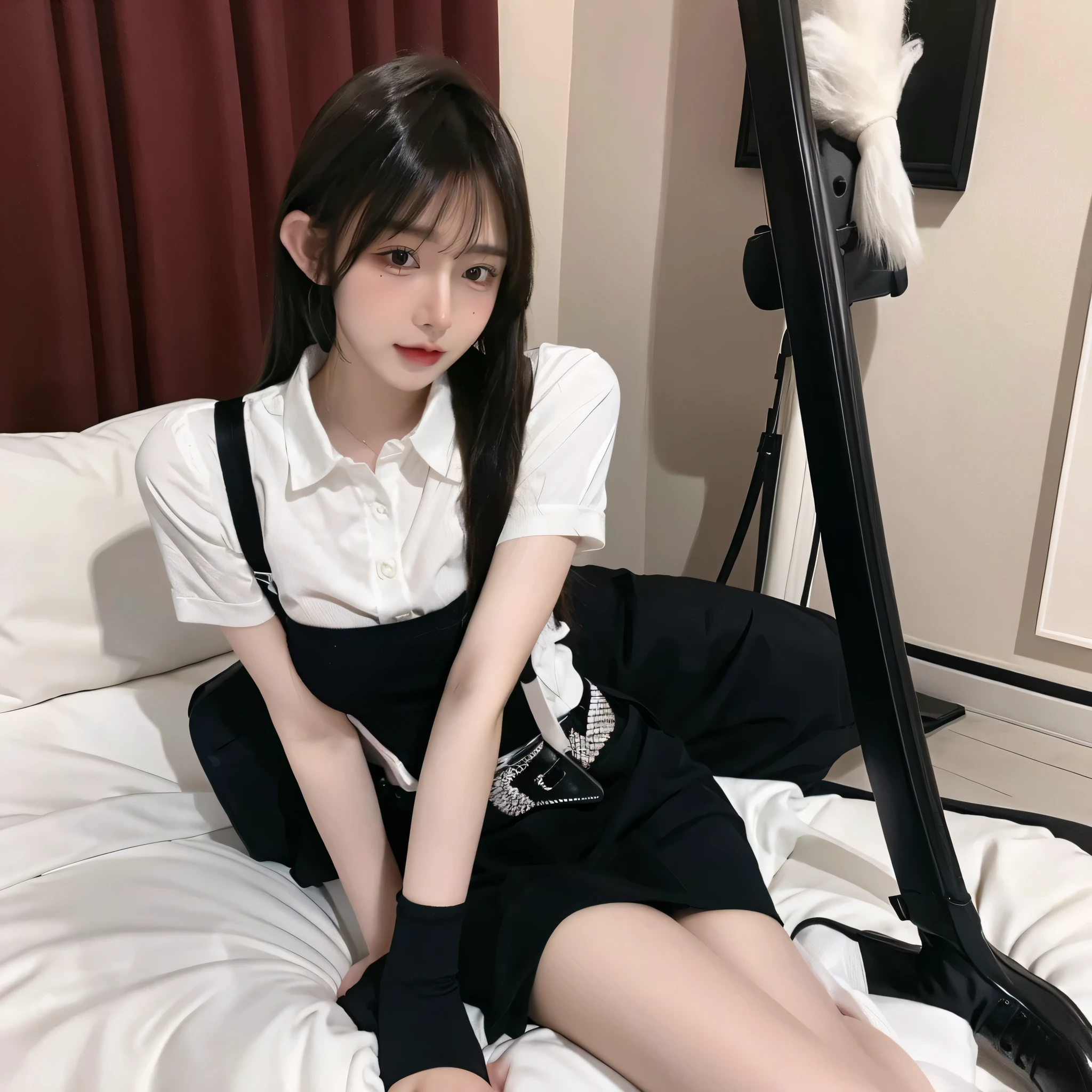 A girl sitting on the bed