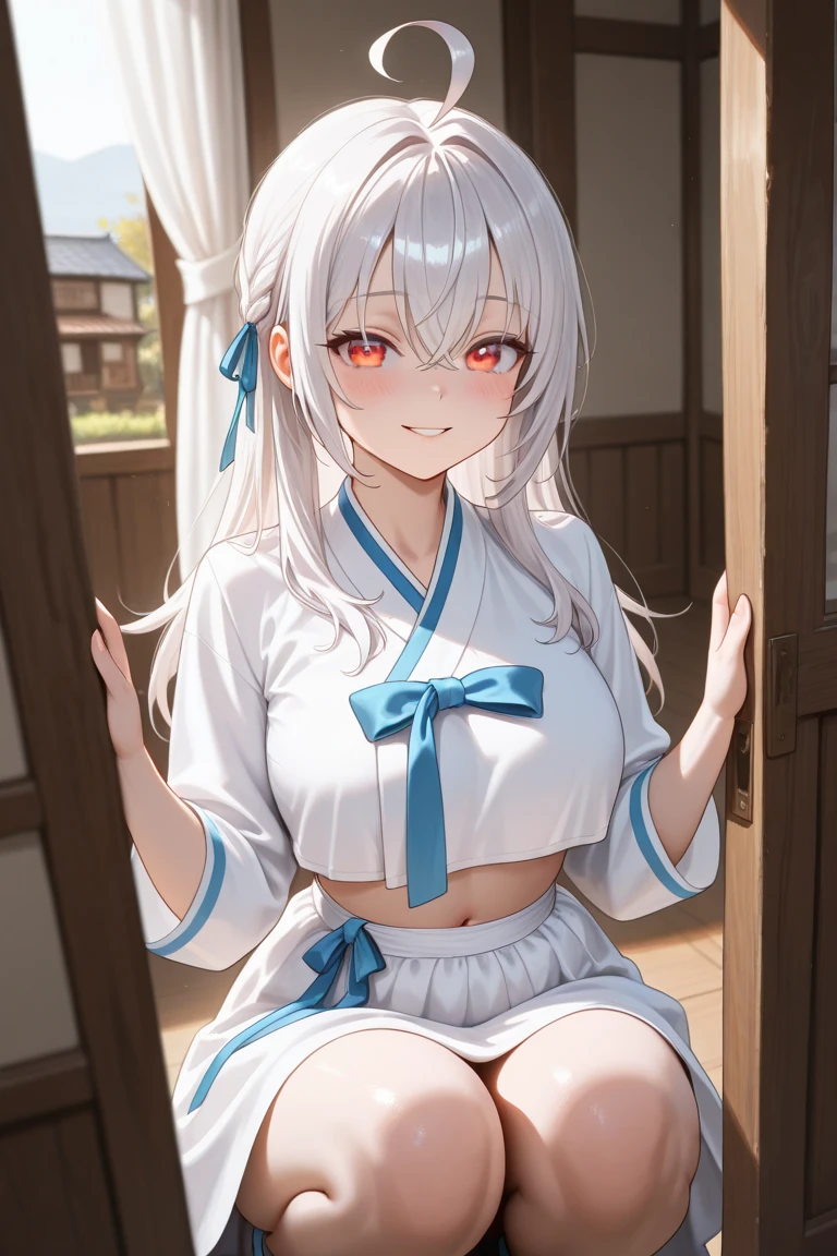 BREAK Perfect Anatomy、Highest quality、(High resolution:1.2)、Unbelievably absurd:1.3、Incredible illustrations、(Cute illustrations:1.2)、（Beautiful background,classroom）、1gial(Silver hair, blue eyes、Bobcut(child,(a girl, , height 1.3meters, 30kg),,10-year-old,flat chest、dark skin:1.5）(flat chest)（Japanese-style priestess costume,stockings）（dutch angle,cinematic angle）