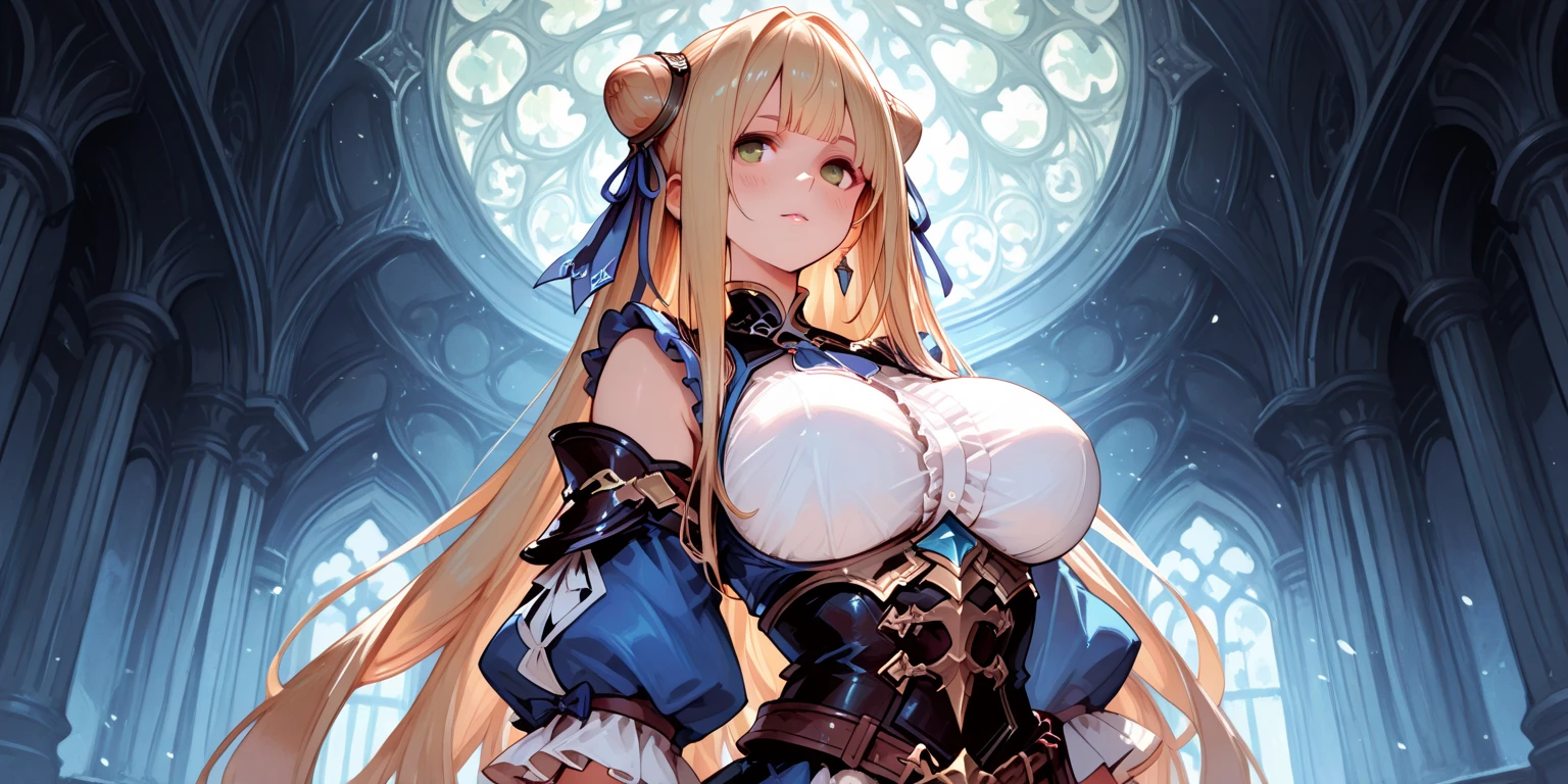 Best image quality, Excellent details, Ultra-high resolution, Best illustrations, Favorite Details, Very condensed one girl, Delicate and beautiful features, Woman with long blonde hair and large breasts in a dress, Trampling on people,from below