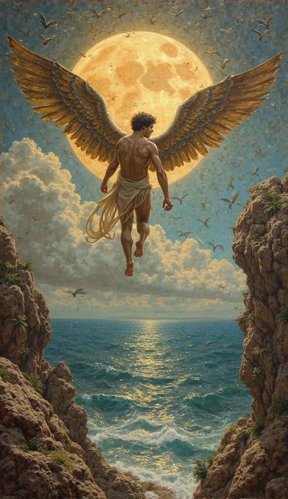 painting of a naked man sitting on a rock with wings, inspired by Alexandre Cabanel, by Alexandre Cabanel, inspired by Gustave Boulanger, inspired by Franz Fedier, inspired Direction: Jens Ferdinand Willumsen, Direction: Jens Ferdinand Willumsen, inspired by Joseph Christian Leendecker, inspired by Cornelis Engebrechtsz