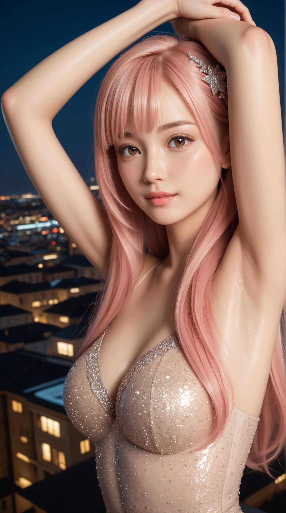 最high quality, masterpiece, 32k、Very detailed、Realistic、1 girl, Japanese women、Cute face, (photo Actual:1.3),Bob Hair(red pink hair color、Pink Hairstyles)、Edge lighting, (Skin with attention to detail:1.2), 8k超High resolution, Single-lens reflex camera, high quality, High resolution, 4K, 8k, Optimal ratio of four fingers to one thumb, (Actual:1.3), cute 1 girl, Realistic、Super Realistic、32k、Very detailed、masterpiece, 最high quality, beautiful girl, beauty、Small breasts, Mecha, Beautiful lighting, (Neon Light:1.2), (night:1.5), Cyberpunk Costume、Sitting,Cyber Neon、Future City、Skyscraper、都会のnight、Shanghai、Big cities、night景、綺麗なnight景