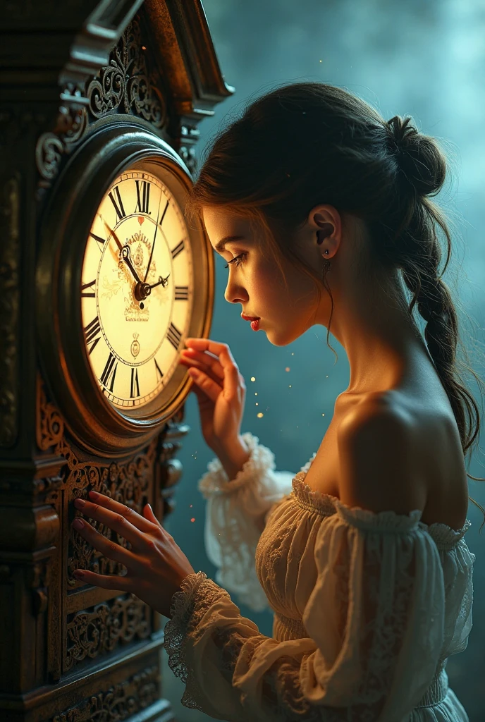 Photo of this girl touching the clock