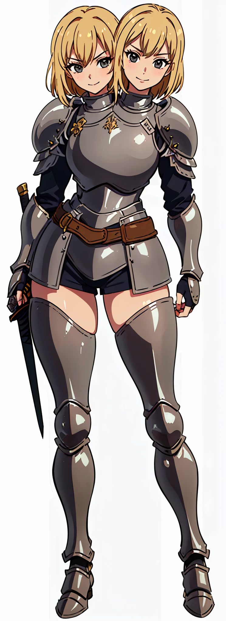(masterpiece, top quality, best quality, official art, beautiful and aesthetic:1.2), (1girl:1.3), sexy, pornstar face, dark brown hair in a tight bun, extremely detailed, portrait, looking at viewer, solo, (full body:0.6), gray background, close up, charlatan, mysterious, (topless:1), standing in a garden, crest, pauldrons, greaves, bracers, gloves, metal, leather, bracers, armor, gauntlets, boots, buckles, straps, (big breasts), slim waist, long legs, minimal background, dark mysterious lighting, shadows, magical atmosphere, dutch angle, impractical armor, (nearly naked:1), (NSFW:1)