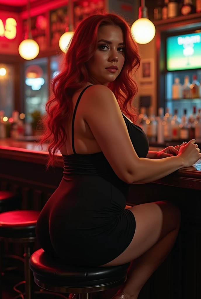 Latina woman, bright pink hair, long wavy hair, green eyes, size 14, curvy body, kodak 500, realistic photo, black blazerdress, black overknees boots, dancing in night club