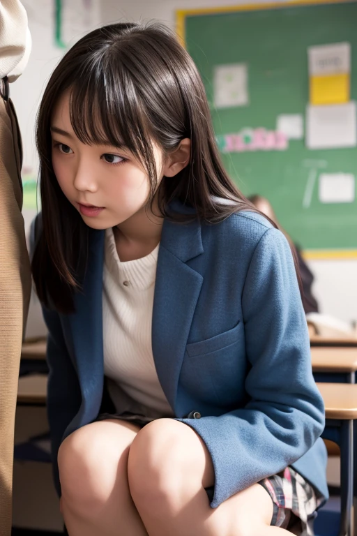 (masterpiece, Highest quality:1.2), 8k, young美しい女の子, 85mm,Official AR RAW Photos，young,Baby Face,clear,Junior high school freshman，very cute,Idol Style,student，Very short hair,10 generationsの少女 ,Place your hands behind your back，young,I can see your chest,Flat Chest，Erect nipples，No makeup, Film Grain, chromatic aberration, Sharp focus, Face Light, Bright lighting, 10 generations, Detailed face, ((((((14 year old high school girl))))))、Tight waist,Delicate body,In the classroom at night，Delicate genitals，Genitals are clearly visible,young性器,Wide-open legs,Wide-open legs,Please spread your legs as far as possible，Look at my genitals,Showing off genitals,Feels good,From below,From the ground