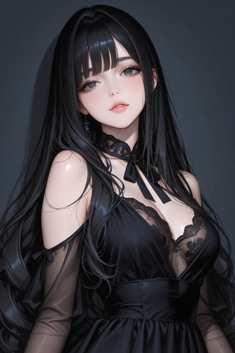 perfect anatomy、highest quality、Masseter muscle part、Super detailed、8k、Accurate depiction of the human body、whole body angle、delicately drawn face、woman with a pretty face、gothic fashion、Black Gothic fashion、black and white costume、beautiful silky silver hair:1.5、big red hair ornament、red ribbon hair ornament、big red hair ornament、Are standing、front angle、whole body angle、(((blurred background:1.5、Photo studio、gray background:1.5、gray background、gray background、gray background、gray background、movie lighting、professional photographer)))