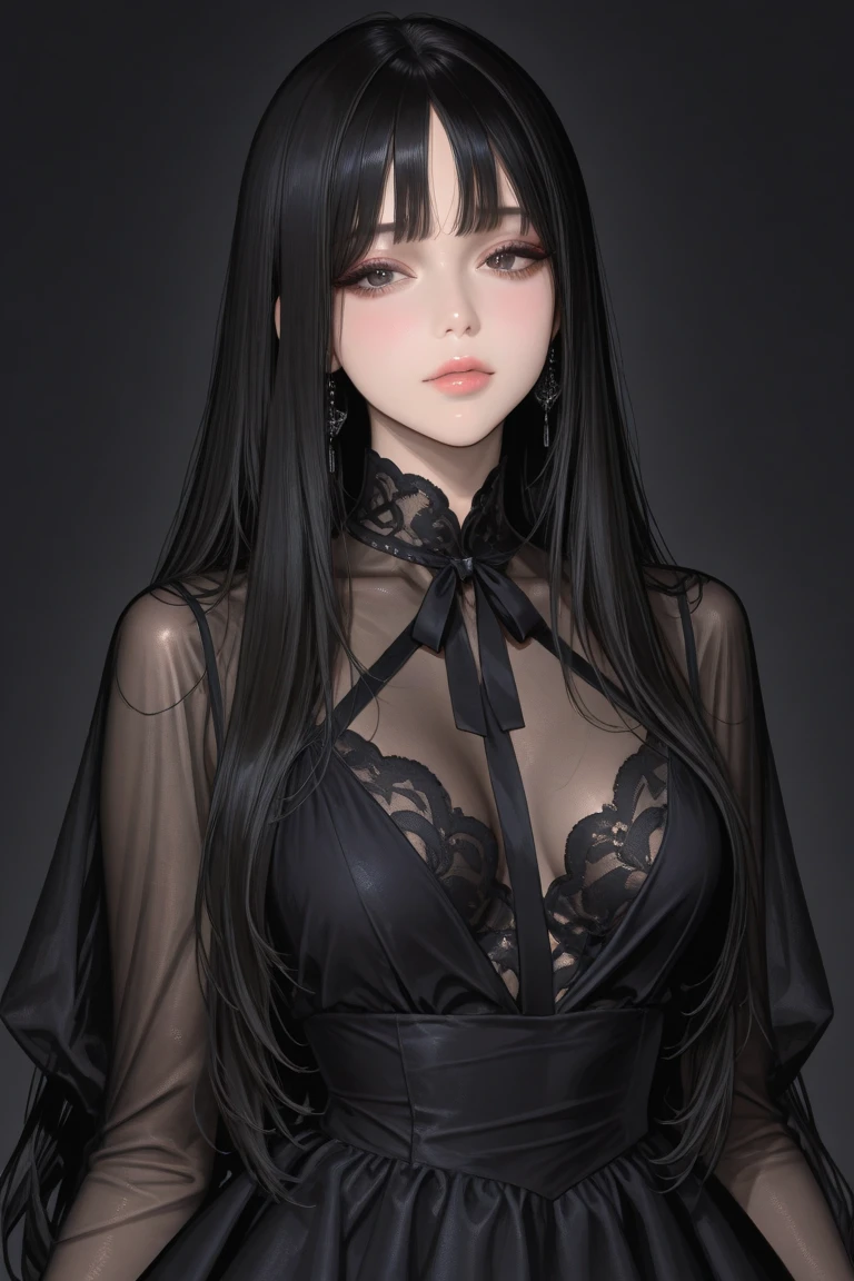 (very delicate and beautiful), Higan flower, (Manju Shahua in background) grotesque, scary, long bangs, (very delicate and beautiful), (hidden by bangs and blind) (simple clothes), (dark) (upper body) (red lipstick), (dynamic angle, portrait), (black hair), (black camisole), (simple clothes) beautiful face, white skin, depth of field, glowing lips, bright colors, ( (Higan flower in the background)(red manukia)(hand on the face)(Higanhana in the background))