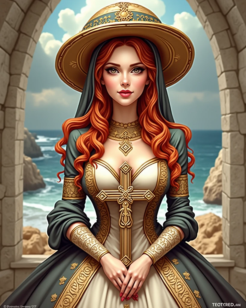 a cinematic picture of a beautiful redhead explorer, she wears a bucket hat, walking passionately in an enigmatic Egyptian Mega Pyramid with gigantic towering pillars, in a bright strange starry night and bluish moonlit, her eyes mesmerizingly Amazed, insanely detailed and intricate Ancient Egyptian Scene