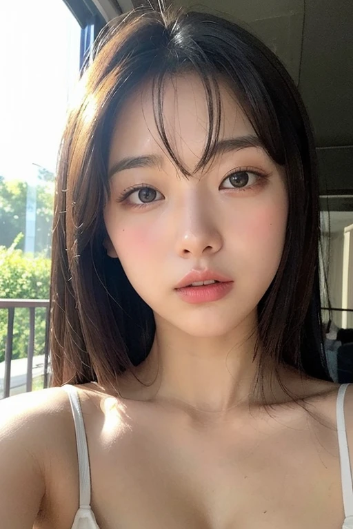 ((best qualtiy, 8K, tmasterpiece:1.3)), Sharp:1.2, perfect figure beautiful woman:1.4, Slim abs:1.2, ((Layered Hair Style, huge tit:1.3,cleavage:1.2)), (A long shirt with transparent wet black buttons:1.1),(Sateen,the street:1.2),Highly detailed facial and skin texture,A detailed eye,二重まぶた,Look sideways at the camera