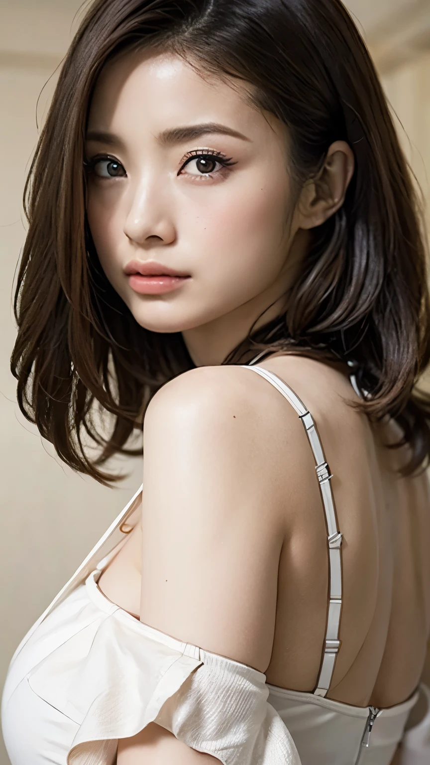 (Very detailed CG unified 8k wallpaper, masterpiece, best quality, super detailed, best shadow), (iridescent hair: 1.4), (detailed background) (8K, masterpiece, best quality, super detail: 1.2),
1 girl, brown hair, short hair, extremely detailed face, beautiful and detailed eyes, beautiful and detailed lips, film lighting, film lighting, ray tracing, illustration, messy hair, white Victoria's Secret lingerie,