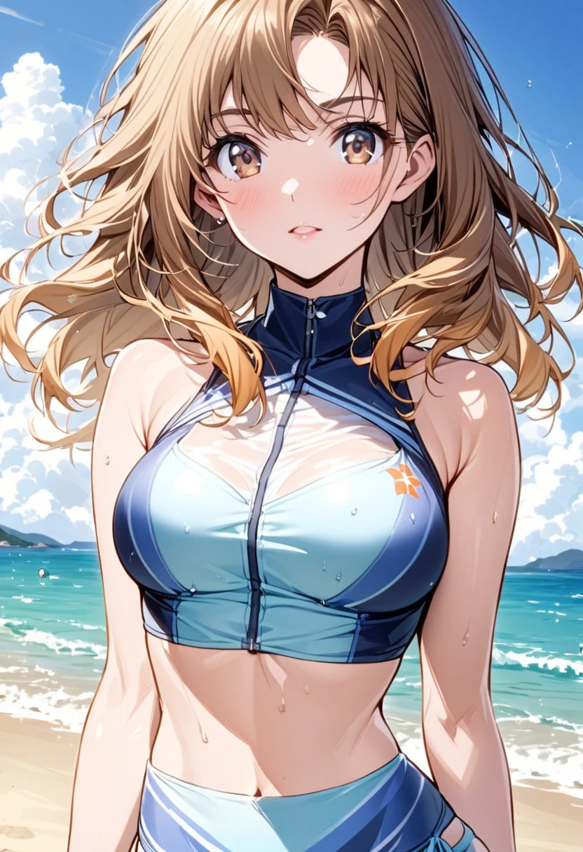 1 mulher, ((25 anos)), ((mulher bonita)), ((Cabelo branco)), ((cabelo longo)), ((cabelo amarrado de lado)), (((roupas apertadas, see through, camelo, Bodysuit, topless))), (((VESTINDO SHORTS ESPORTIVOS APERTADOS))), (((VESTINDO TOP ESPORTIVO APERTADO))), (((Bloomers de corrida))), ((olhos verdes)), ((abdome detalhado)), ((Athletic Body Woman)), ((skate)), ((dynamic pose)), (((olhos realistas))), #Explanation:  Uma garota bonita com cabelo branco longo amarrado de lado, She has a tiara on her head, She wears a tight top and shorts and carries a skateboard in her hands.