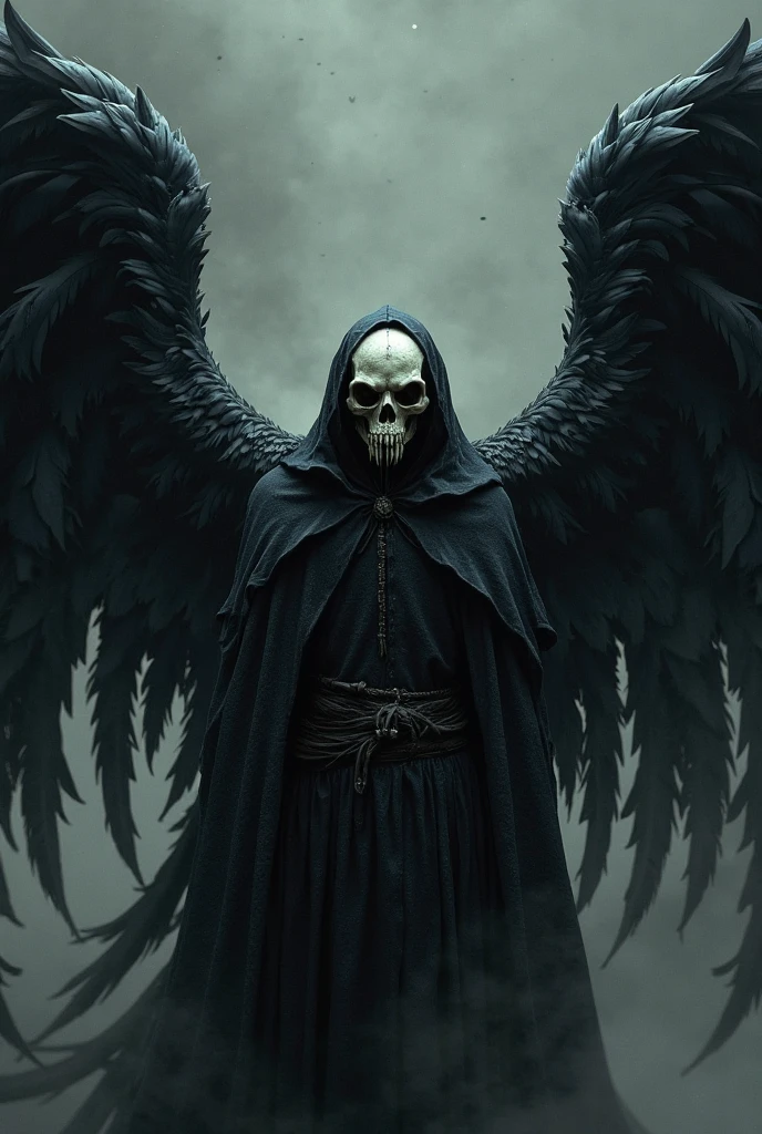 create a fallen angel with the appearance of a skull