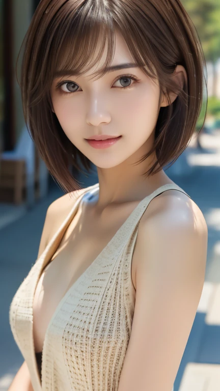 Photorealistic、Highest quality、High resolution、RAW Photos、Realistic、Bright lighting、Face Light、Smooth Professional Lighting、alone、Japanese women、Adult female、Mature Woman、Beautiful woman、so beautiful、Realistic skin、Realistic face、Beautiful Eyes、Big eyes、Brown eyes、Inconspicuous tear bags、slim、Medium sized big breasts、short hair、Brunette Hair、looking at the camera、fun、Happy、Completely naked、pubic hair、濃いpubic hair、