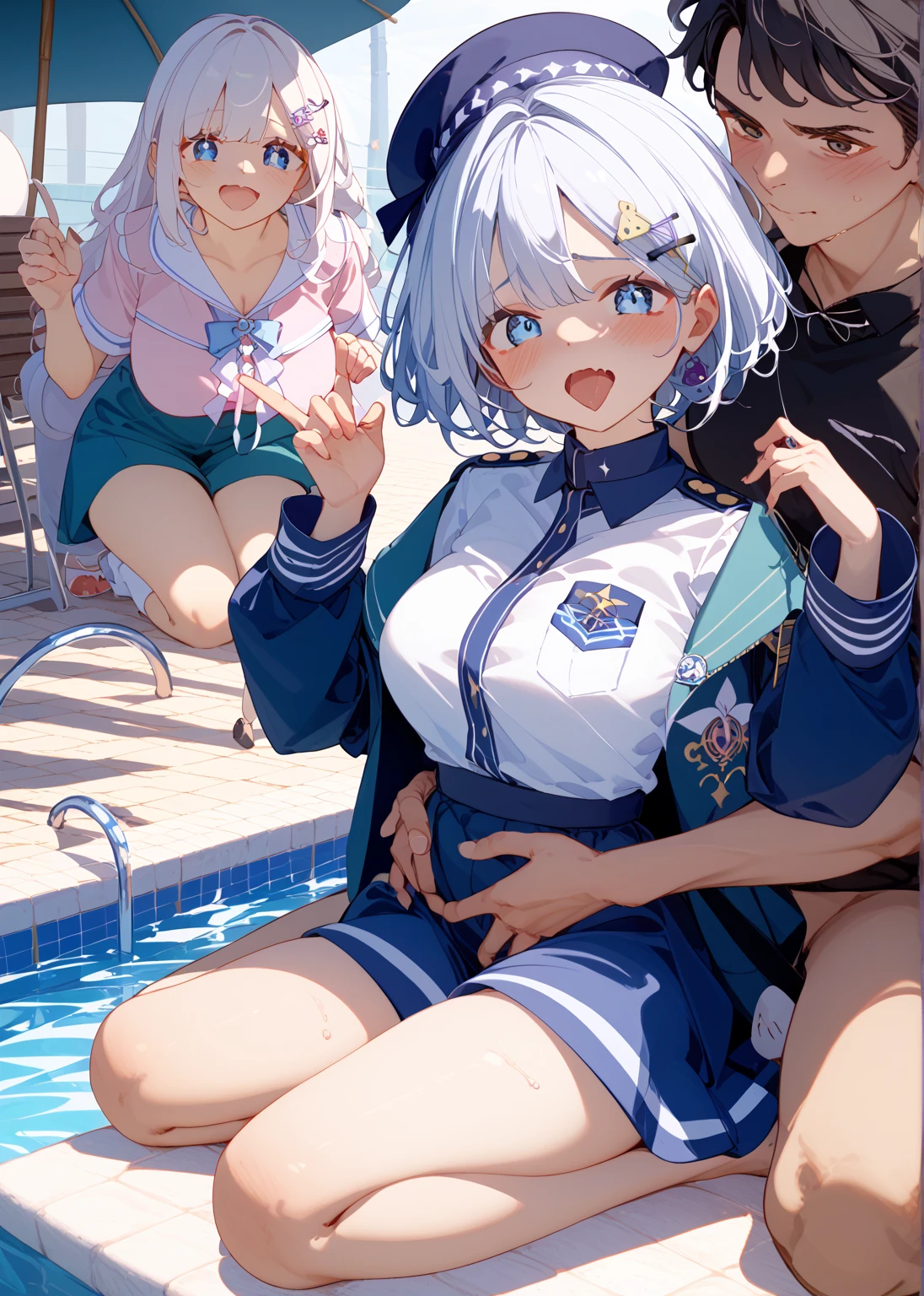 nsfw,(((masterpiece))), (((best quality))),((masterpiece:1.5)), (best high quality), (ultra high res), (ultra highly detailed), (8k:1.3),anime colored,perfect hands, perfect fingers, perfect legs,1woman,solo,idolmaster, (anastasia),(,beautiful girl,cute girl),(beautiful blue eyes),(beautiful silver hair), (((extra short hair))),(spiky hair), ((((mullet hairstyle)))),(wet hair), (wet skin),(vapor), (flat chest,midium breast), (expensive), ((spread leg)),(spread pussy 1.5),(love juice:1.2),(many sweat:1.5),(pubic silver hair:1.5),(bottomless:1.5),(high school blazer uniform:1.5),(open clothes),(wet clothes),(sitting),((reclinin)), ((((pool is filled with sludgy cum and urine, semen pool, the pool is filled with cum)))), (((multiple boys, peeing on a girl,multiple penises, gangbang, holding penis)),((ecstasy torogao, saliva trail, nose blush,one eye closed,out tongue)),cleavage of the breast,impatience,sway hair,happy,((smile:1.5)),(ahegao:1.3)
