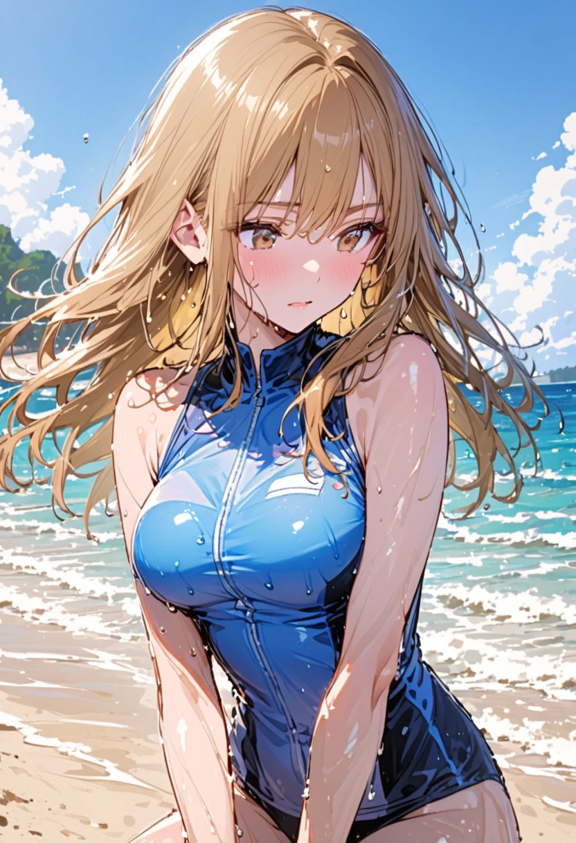 mature female, Floating leisurely with a gentle current, rash guard, Songstress, Tall, Thin, Round Face, Tan Skin, Chestnut Hair, Green Eyes, Short Nose, Full Lips, Prominent Chin, Long Hair, Curly Hair, Low Ponytail, saggy breasts, Faux gauge earrings, orange gloss lipstick, Frozen lake in winter <lora:add_detail:1>