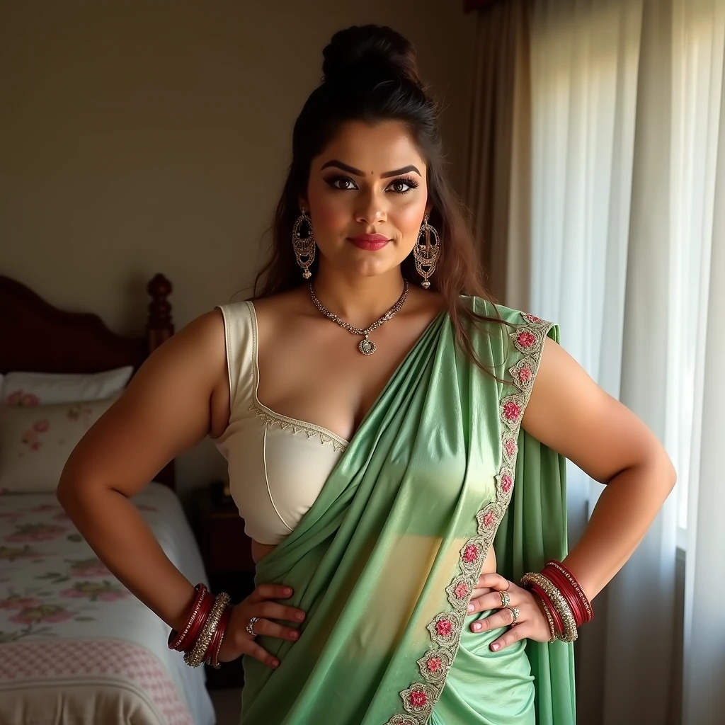 Looks like Nayanthara, milf, cougar lady witch, horny Gothic milf, 50 years old gorgeous mature lady, pervert demoness, demoness of lust, curvy, black lips, horny face, extremely gorgeous, thick figure, heavy physique, voluptuous, curvy, sexy figure, Fashionable portrait of androgynous alien looking witch wearing veil, glowing eyes, futuristic design, minimal details, givenchy, photoreal, 200mm, hd, f/ 2.0, highly detailed, surreal, sexy beautiful evil woman, sexy bold sequin Saree with strapless Bra, chudail, Pishachini, horror genre, blood-thirsty enchantress, powerful female spirit, eerie, drop dead, in the style of red and blue, (intricate details, hyperdetailed:1.15) (skin texture:1.2), dark Moody tone, cinematic lighting, haunted place in background,