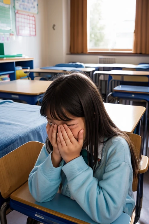 ((8K)), highest quality, 超High resolution, (Surreal)、(High resolution), 1 girl, Japanese, ((school uniform)), Overweight, Extremely fat, Chubby, (Cry:1.5), (Bawl:1.5), classroom