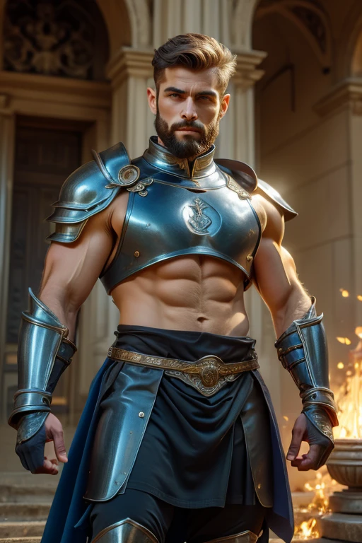 realistic, masterpiece, intricate details, detailed background, depth of field, photo of a handsome (irani man), w4x4rmor, wearing wax barbarian armor, (dynamic pose), fighting stance, fantasy background, cinematic composition, holding weapon, covered in , harness, pectorals, abs, thighs(Best quality, 8k, Masterpiece).,Smiling face, good mood.highest detail, superior quality, natural lighting, beautiful, sexy, correct anatomy, good composition,realistic shapes, realistic skin tones,Natural eyes,realistic eyes,looking up at viewer,vpl,realistic muscles,Realistic wrinkles on the skin,Realistic arms and legs,Realistic face,realistic hair,Make a sexy and seductive face, man focus,amazing composition, front view, HDR, volumetric lighting, ultra quality, elegant,Post a erotic photoshoot,Realistic pose,detailed hair,full body,Fujifilm XT3 photorealistic art by midjourney