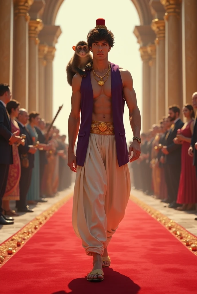 Disney's Genie, wearing A variety of outfits including Harem pants, a turban, and sometimes a sultan's attire., portrait, photorealistic, professional photography, award winning photograph, masterpiece, 8k, high resolution, shallow depth of field, sharp focus