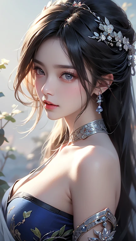 1 very beautiful girl in aozai dress, thin pink silk shirt with many white motifs, white lace top, long bangs and long ponytail in purple platinum, gorgeous hair jewelry, pretty face and cute, flawless face, earring jewelry, neck jewelry, beautiful eyes drawn meticulously, meticulous makeup, thin eyebrows, high nose, red lips pretty, no smile, pursed lips, rosy cheeks, wide breasts, big breasts, well-proportioned bust, slim waist, purple mesh socks, fictional art patterns, vivid colors and legs real , RAW photo, realistic photo, ultra high quality 16k surreal photo, (fantasy light effect: 1.8), 10x pixels, magic effect (background): 1.8), super detailed eyes , beautiful girl upper body portrait, girl alone, looking directly at the audience, wide original photo, 8k quality, super sharp, most detailed and clear picture, bright colors , even light, detailed light background,Beautiful Vietnamese girl wearing ao dai,Thoughtfulness,Personality,Elegance,Kindness,The chest area of the costume is wide open.,The navel and surrounding area are exposed,Shoulders exposed,Facing forward,No makeup,sobriety,15 year old beautiful girl,Small breasts,Small bust,Slim figure,Flat Chest,No lip,Looking straight ahead and glaring,