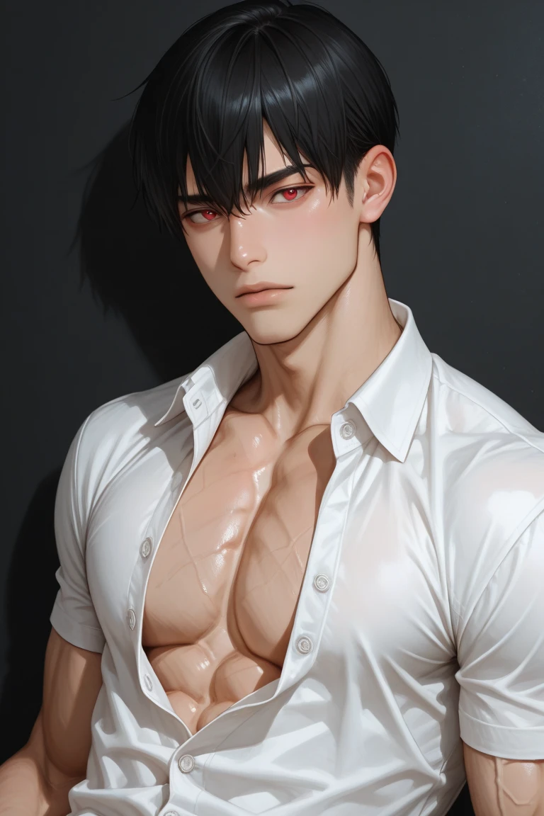 (1 person:1.9), human body shisuit, Hollow and shriveled, beautiful youth teen boy, undercut hair style, (Turn your head and look), (Look at the camera), (Head up), (high quality 16K anime), (tall body), Sweaty and sweaty, Powder blue vapor, Delicate skin, hermaphrodite, twink male body, (((Quiet smiled))), (Photorealism), masterpiece, best quality, portrait, Decent shirt, (Taiwanese super male
emo idol:1.5), (realistic beautiful Asian), close up and soft up to everything, (nice male body shape:1.1), spot light, (super pale skin:1.4), golden make up, sharp focus, detailed anatomy, ultra-wonderful face detail, (((((19 years old))))), white shirt, Hold a brush, with a ultra-cute face of a Japanese-Korean-Taiwanese young idol, (ultra-detailed eyes), (ultra-detailed skin), (super manly hair style), super wet juicy sexy soft lips, soft light, perfect yaoi face, photorealistic, (correct fingers), the light is very bright, hypermaximalist style: realistic, photorealism, photography, (A black cyber collar that tightens the neck:1.9), (Super strong male arms:1.9), (Extremely stout physique:1.9), (A strong male body is merging with him:1.9), ((((((ultra huge breasts)))))), single ponytail, (Beautiful face:1.9), (((wearing a wet white and yellow shirt))), (extremely detailed face:1.9), Placed in the center of the temple), Traceless, Perspectiveal, Sparkle, (30% male head, 70% female head), (fusioned with a plump erotic body), the light is very bright, perfect hands, fox spirit in the body, fox mind controls this body, fox soul in this body, A seductive smile, Slender eyebrows, huge arms,Fusion with Kitagawa Keiko,((Hazy)),(Men pretend to be women), ulzzang hair style, Feminine heavy makeup