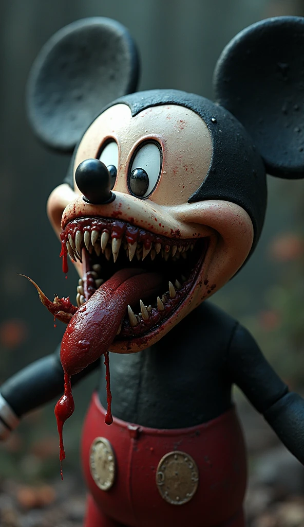 A monster with a Minnie Mouse head, hand-shaped body with intestines out and mermaid tail
