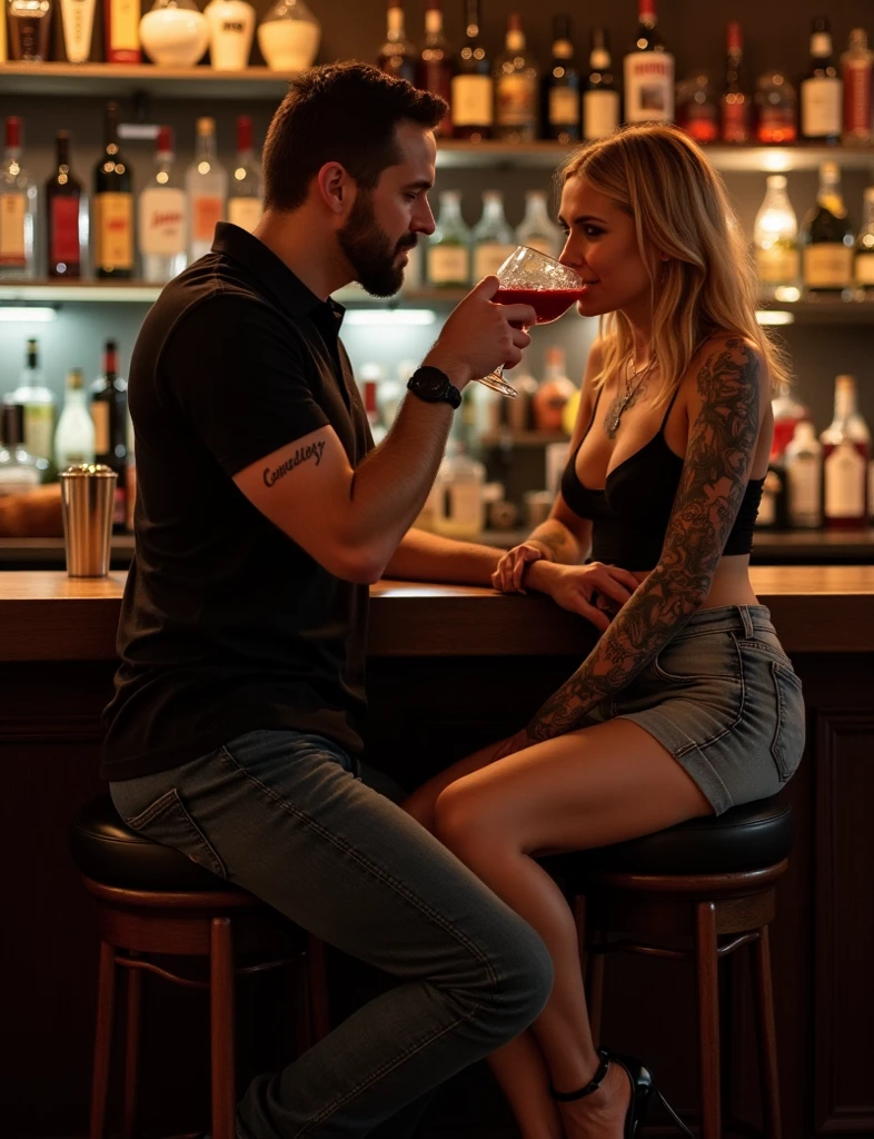 there are two glasses of alcohol sitting on a table, chianti molotov cocktails, drinking cocktail, cocktail in an engraved glass, people drink cocktails, by Matija Jama, with a drink, by Adam Marczyński, by Jan Konůpek, sparkling spirits, by Romain brook, summer evening, there is no people on the photo