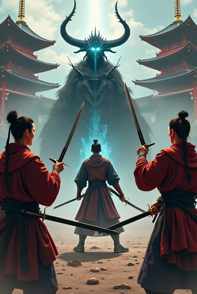 Three young samurai used Japanese swords as weapons、1I'm fighting a demon in my body。