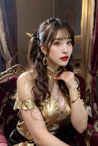 8k、RAW Photography、top-quality、​masterpiece:1.2)、(realisitic、photoRealstic:1.37)、1girl in、Nepali、25-years old、FEMALES、(deep in the night)、sunlights、a room、Daytime cityscape seen from the window、Studio Lighting、face lights、photon maping、Radio City、Purple hair、A detailed face、detailed lips、A detailed eye、More skin、double eyelid、(Huge round:1.3)、((Exposure))、(Sally and blouse、Nepal)、(Saree)、(Wearing a saree)、((no brassiere)))、Exposed cleavage、exposed shoulder、Thigh exposure、(camel's toe)、perfectbody、shinny skin、(Body wet with sweat:1.2)、smirking face、((sitting on))、Make eye contact with the camera、Lens blur for background camera、depth of fields、35 m、Ultra-detail、ultra-quality、flawless、Anime tattoo on right hand、((Vintage style photography)),hands on ,,((NSFW 1:1))
