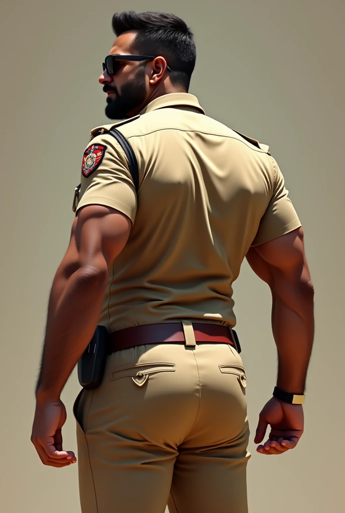 Gay couple, a 1 college boy sucking officer rahim khan chest, Handsome indian Officer Rahim Khan masuculine bodybuiler indian wrist bands with spiky hairstyle police officer weared light khaki uniform, standing in police station, His perfect( big huge penis) is (coming out) of his pant,masterpieces