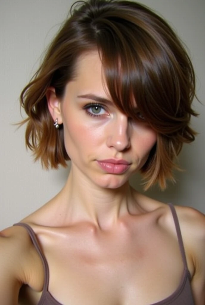 Kate Mara avec la coupe de cheveux de Mia Wallace prend un selfie avec son iPhone avant de sortir