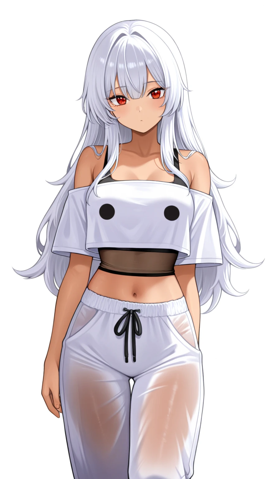 (masterpiece), (best quality), perfect face, beautiful girl, white background background, delicate and beautiful face and eyes, dark intense shadow,
1 girl, vtuber style, cool girl, hololive, Tsukumo Sana, dark skin, bikini, wet body, big chest, cropped shoulders, clavicle, winking, smile, bare feet, chest visible through clothes, ass visible through thighs, (full body), looking at viewer, standing,