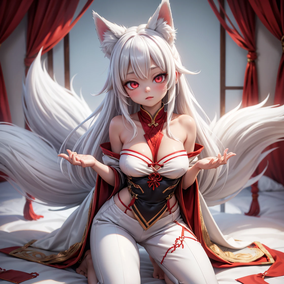Long head and white hair,adolable,Redness of the eyes,Cat ears,Be red in the face,Vaginal rundown,Make a sound,Panting,Lori huge breasts cleavage,white stockings,Spread your legs,The skirt is pulled up,Leakage from the lower body