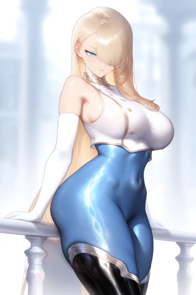 1girl, solo, asuna, long hair, large breasts, (blue bunnysuit, pantyhose), standing, (glowing red eyes)
