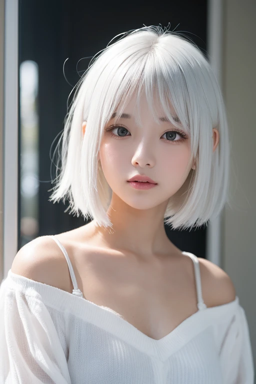 ((sfw: 1.4)), (( extra short hair, sidelocks-hair, 1 Girl)),solo,((18 years old)), (wearing white tanktop:1.5),((short denim pants)) Ultra High Resolution, (Realistic:1.4), RAW Photo, Best Quality, (Photorealistic Stick), Focus, Soft Light, ,((Japanese)), (( (young face))), (surface), (depth of field), masterpiece, (realistic), woman, bangs, ((1 girl)),(half body image:1.5)