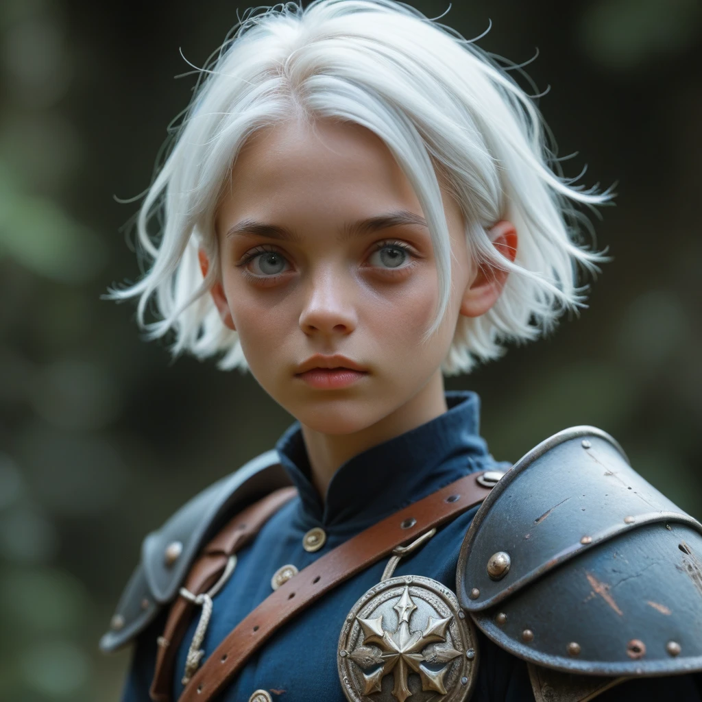 Teen Albino girl middle ages with Left robotic arm