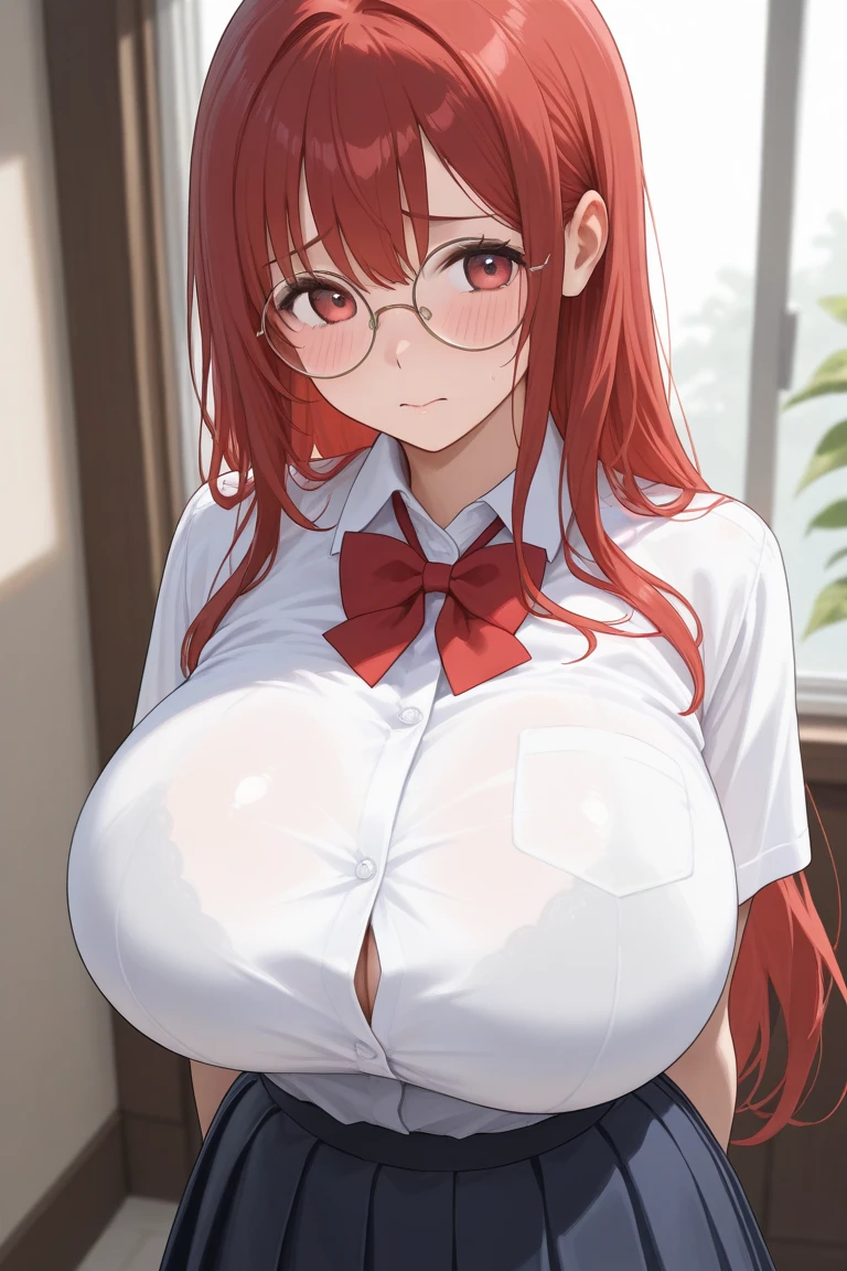 Lewd orgy Nsfw best quality,4k,8k,highres,masterpiece:1.2,ultra-detailed,, woman, sexy, detailed, dazed expression, thick thighs, teacher glasses covered in cum, ponytail, (bangs red hair), school board background, large breasts, lips, licking and sucking a super huge pulsing penis spurting cum