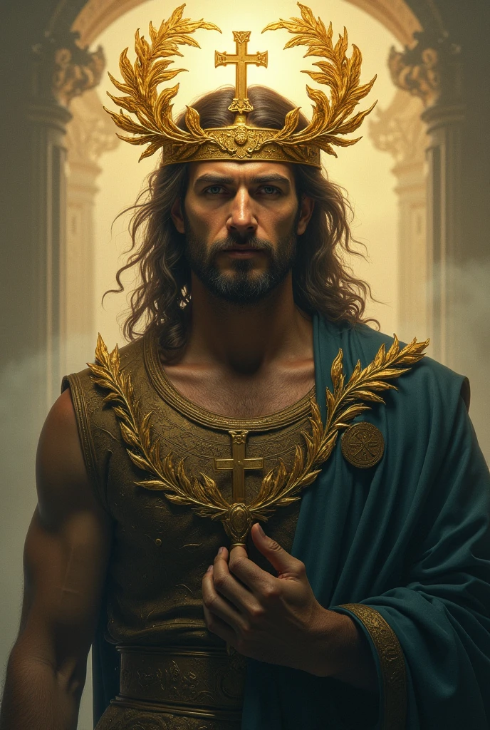 Hebrew king standing in royal garb and crown on head, corpo inteiro, Biblical setting, epic scene, imagem digital detalhada.