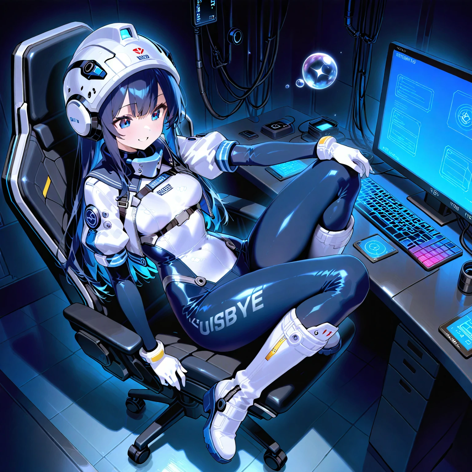 realistic and intricate perfect beauty face, cleavage cutout, face to waist (((thin beauty shape))), ((in realistic neon-lit sci-fi costume)), masterpiece, 4k, UHD ((( wearing headphones and japanese streetwear pants)))