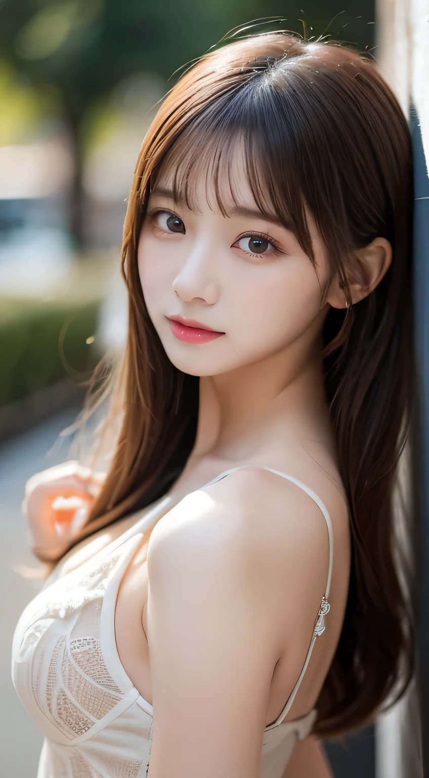 ((NSFW))、(masterpiece:1.5)、(8K)、(Photorealsitic:1.5)、Raw photography、(Top image quality:1.4)、(foco nítido:1.5)、 top-quality、masterpiece、超A high resolution、Photograph the whole body、Perfect dynamic composition、 20 years old、slender、At the party venue、prety woman:1.4、serious facial expression、 Wearing a long white dress、 light brown hair、Hairstyle is straight long、Glowing hair、 Super Detail Face、A detailed eye、二重まぶた、 Natural Color Lip、Transparent skin、