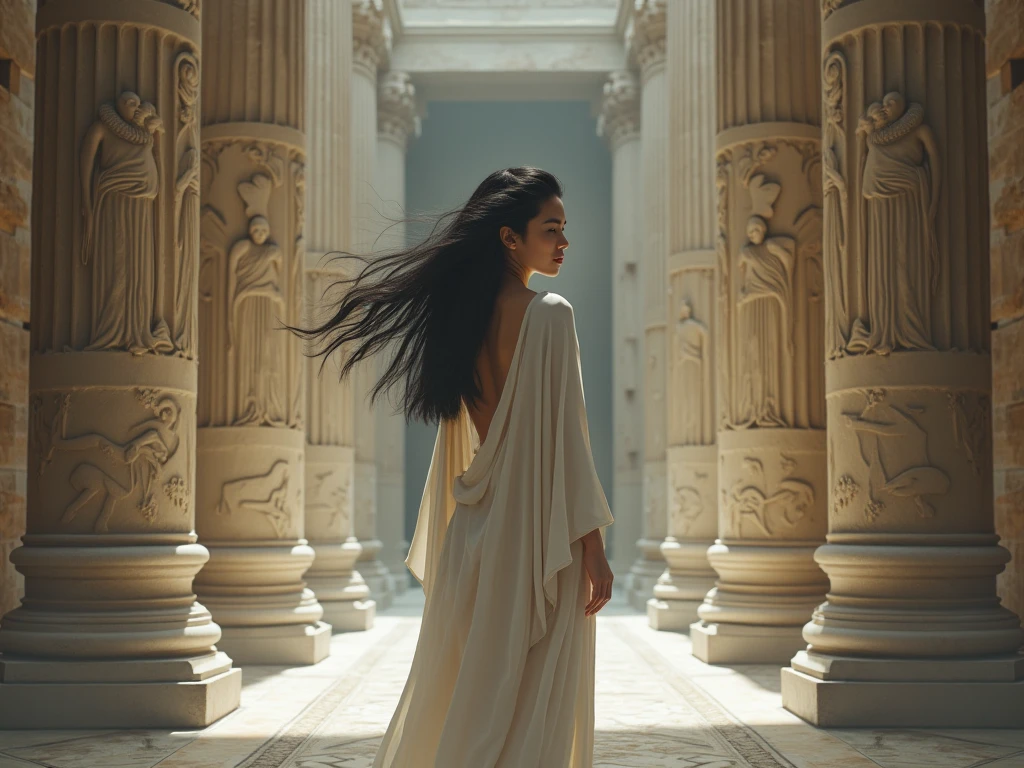 Beautyful black hair priestress in athena’s temple