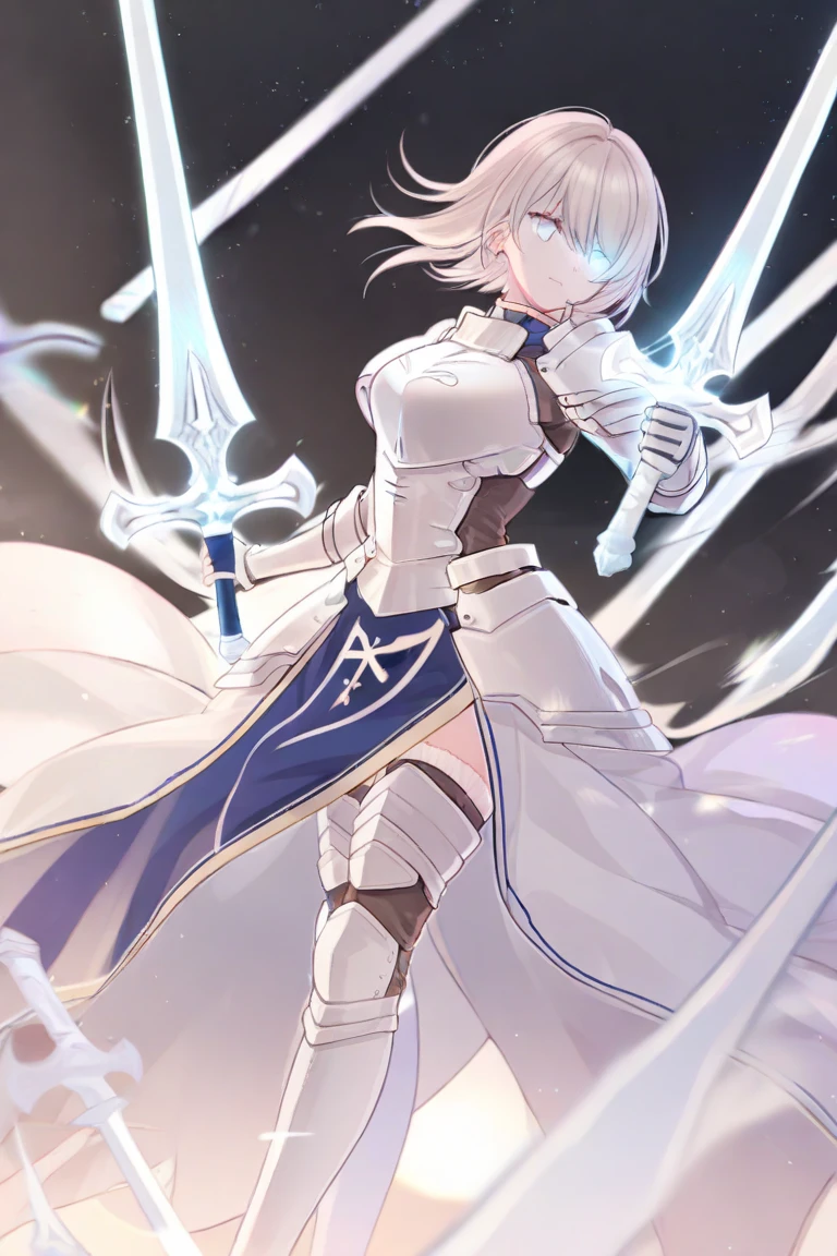 highest quality, ultra-detailed, masterpiece, illustration, skinny artoria pendragon fate, standing, full body, medium breasts, sparkling eyes, sexy face, detailed face, ultra detailed background, glowing skin, slightly wet skin, more mature, slightly wet skin, cliff, ocean, depth of field, holding a sword, (serious facial expression),