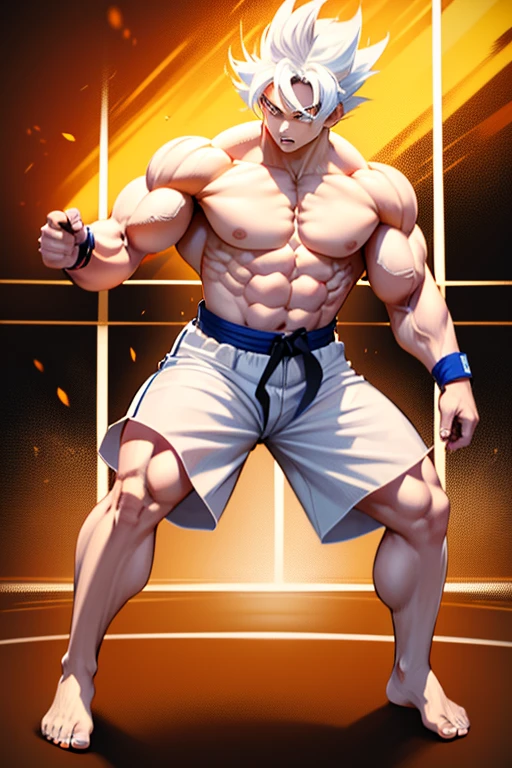 A male athlete，Wearing shorts,He is very muscular,Shot from below，Abstract Background,Lift up half of the pants,Short shorts,Half shorts，