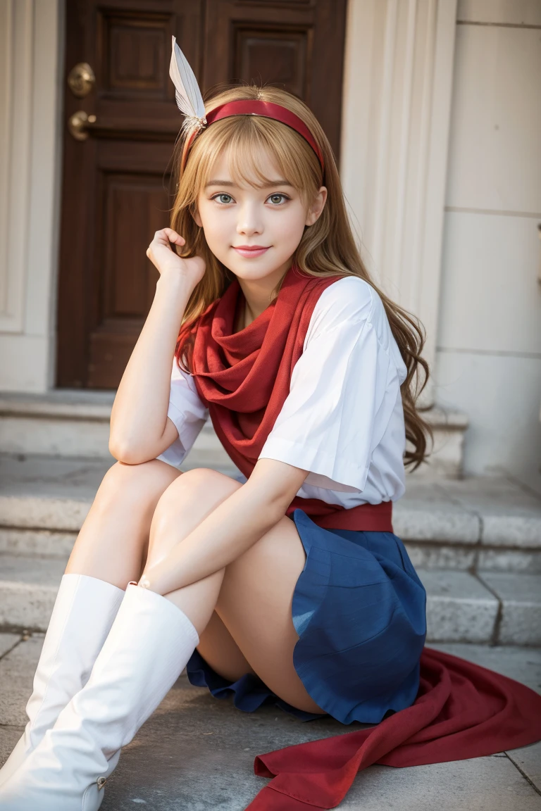 (extra detailed, RAW photography, best quality,4k,8k,high res,masterpiece:1.2),ultra-detailed, photorealistic, full body shot,strawberry blonde wavy hair,Mature and beautiful, realistic portrayal:1.2 Sailor Moon sitting on a clear chair, wearing leather jean patterned outfits.