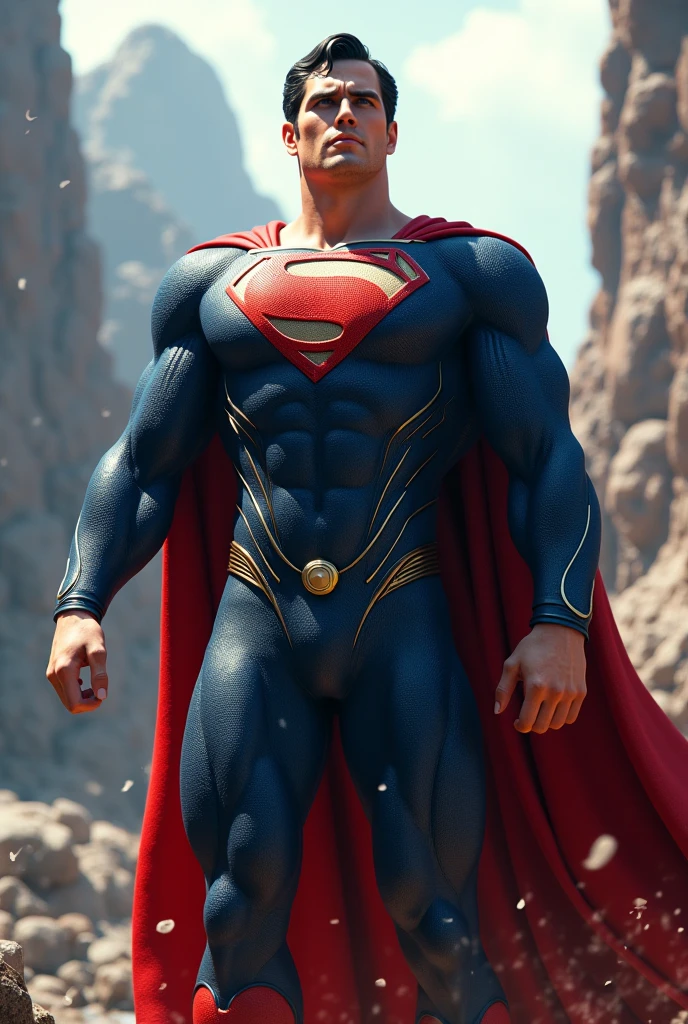 Full body a superman, walking facing the camera, realistic, a very muscular body in the renatosphere, epic 3D realism, swollen muscles, big fists, best in wlop, kan liu, daz3d, trends in CGsociety, hyper-detailed realistic style, full cosplay, by Ric Nagualero, album, hyung tae kim, 8k, unreal engine 5, cinematic composition, hyper-detailed realistic portraits, 3D game art, cg society, fantasy art, season hd art, realistic aesthetic, cinematic lighting, edge light, soft light, film edge light, fine glow, ultra-detailed, 8k, realistic use of light and color, cinematic light, rendered in cinema4d 500–1000 ce -- ar 3:4 --niji 6
